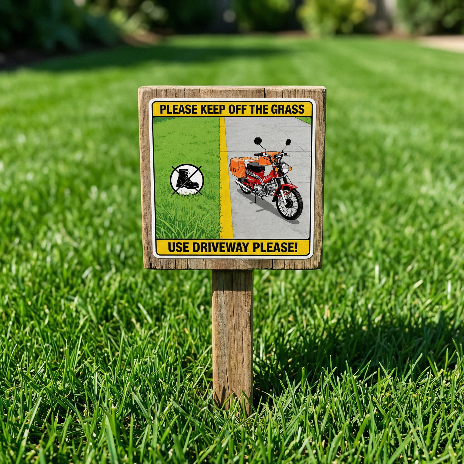 "Please Keep Off The Grass" Sign - Red Honda Postie Bike Sticker - Image 5