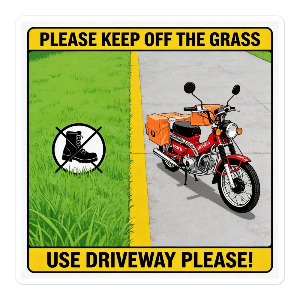 "Please Keep Off The Grass" Sign - Red Honda Postie Bike Sticker