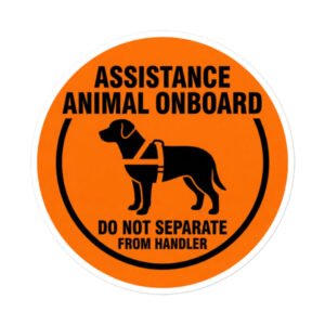 Assistance Animal Onboard Safety Sticker | Do Not Separate From Handler