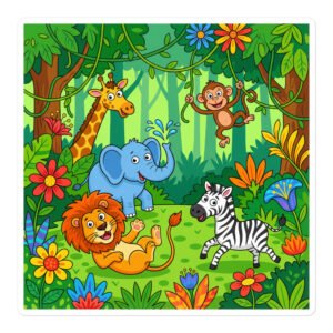 Vibrant Cartoon African Jungle Animals Wall Stickers for Kids